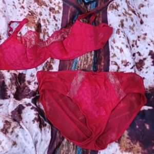 Cacique Vibrant Red Lace Bra Set